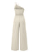 1940s Solid One-Shoulder Suspender Loose Wide-Leg Jumpsuit