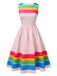 Multicolor 1950s Rainbow Striped Boat Neck Dress