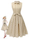 Beige 1940s Cotton Polka Dot Lapel Dress