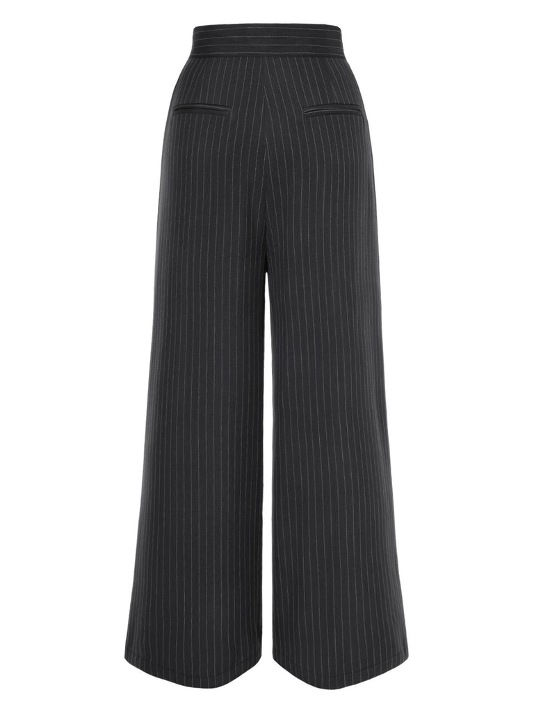 Dark Gray 1940s Pinstripes Wide-Leg Pants