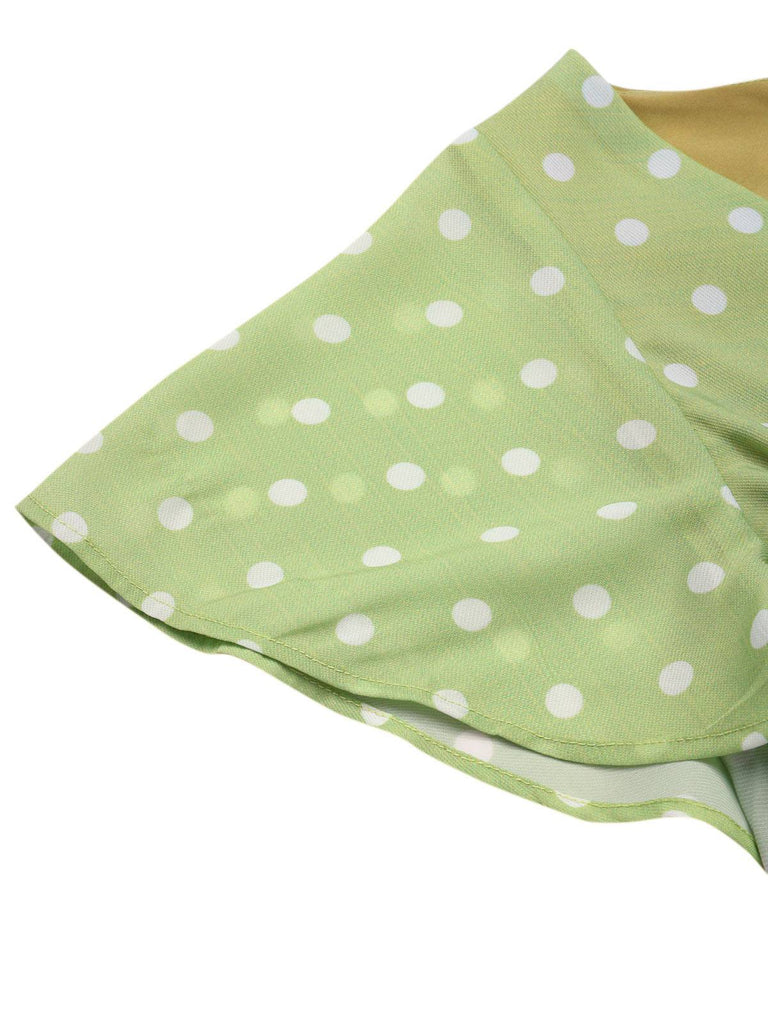 Green 1940s Back Hollow-Out Polka Dots Dress