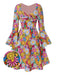 1960s Flare Sleeve Colorful Daisy Dress