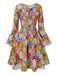 1960s Flare Sleeve Colorful Daisy Dress