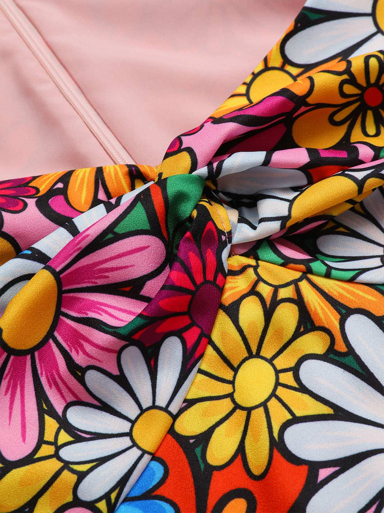 1960s Flare Sleeve Colorful Daisy Dress