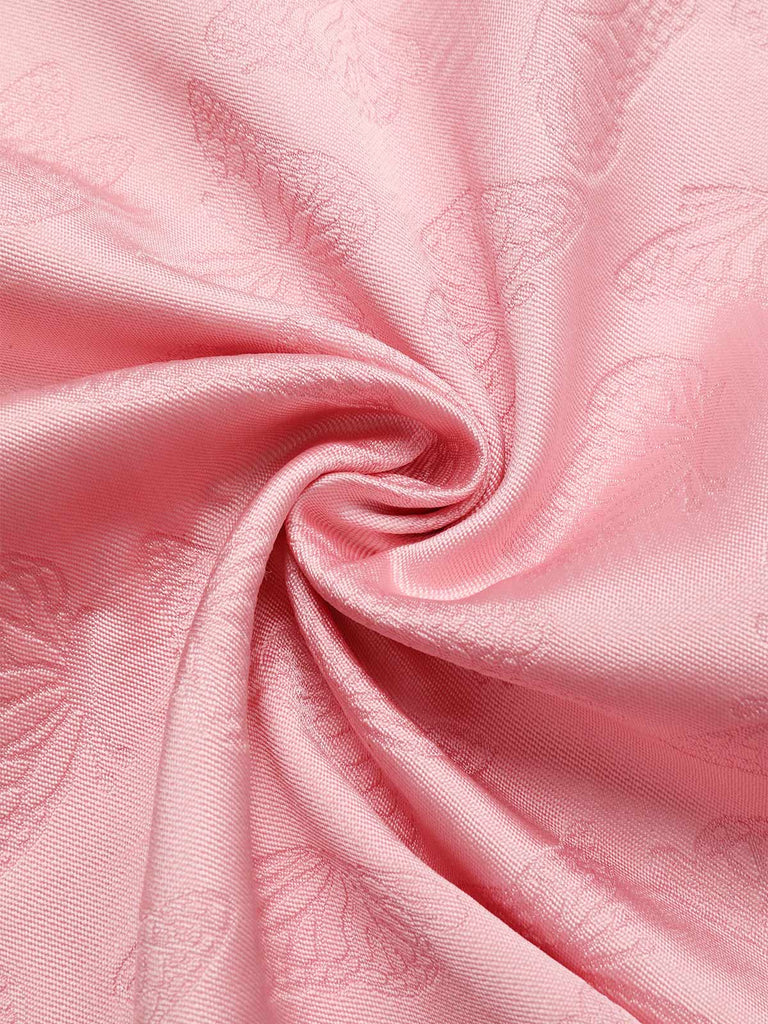 Pink 1940s Deep V-Neck Butterfly Satin Dress