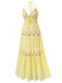 Yellow 1930s V-Neck Embroidered Floral Dress