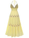 Yellow 1930s V-Neck Embroidered Floral Dress