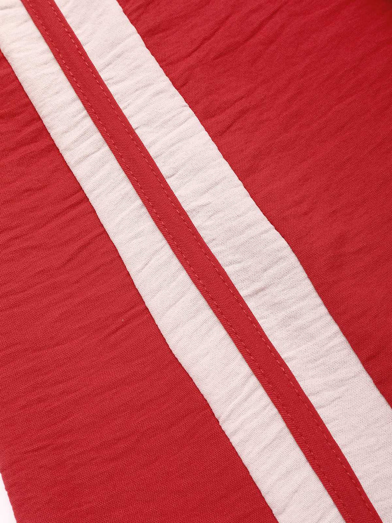 Red 1970s Spaghetti Strap Belted Stripe Jumpsuit