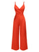 Red 1940s Solid Satin V-Neck Spaghetti Straps Jumpsuit