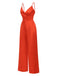 Red 1940s Solid Satin V-Neck Spaghetti Straps Jumpsuit