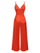 Red 1940s Solid Satin V-Neck Spaghetti Straps Jumpsuit