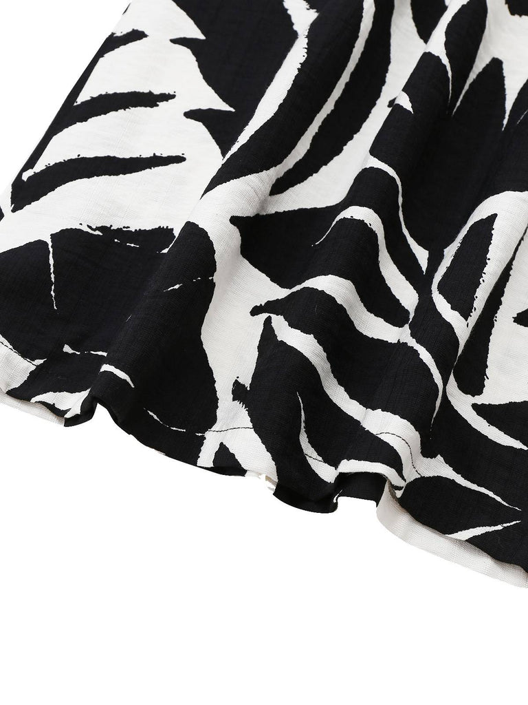 Black 1940s Plants Silhouette Bat Sleeve Jumpsuit