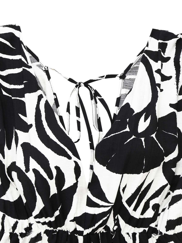 Black 1940s Plants Silhouette Bat Sleeve Jumpsuit