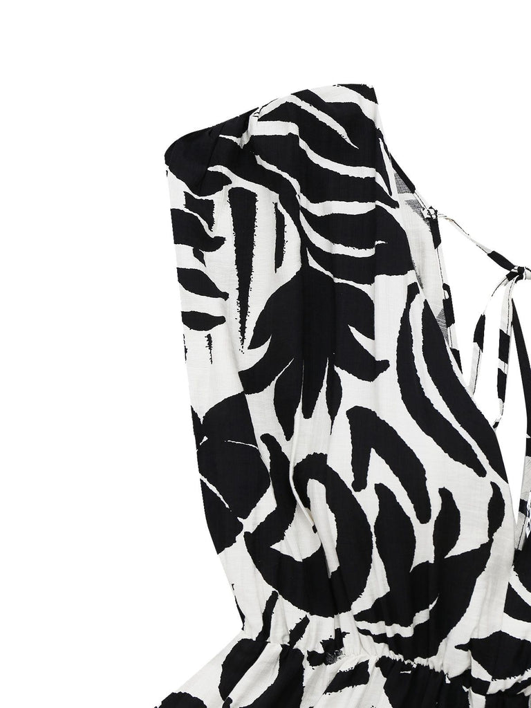 Black 1940s Plants Silhouette Bat Sleeve Jumpsuit