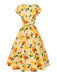 Yellow 1950s Hydrangea Floral Ruched Dress