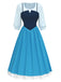 2PCS Blue 1940s Blouse & Colorblock Suspender Dress