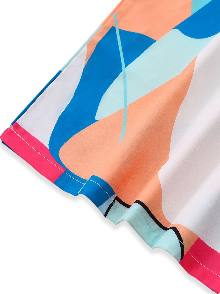 Multicolor 1960s Geometric Abstract Print Halter Jumpsuit