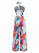Multicolor 1960s Geometric Abstract Print Halter Jumpsuit
