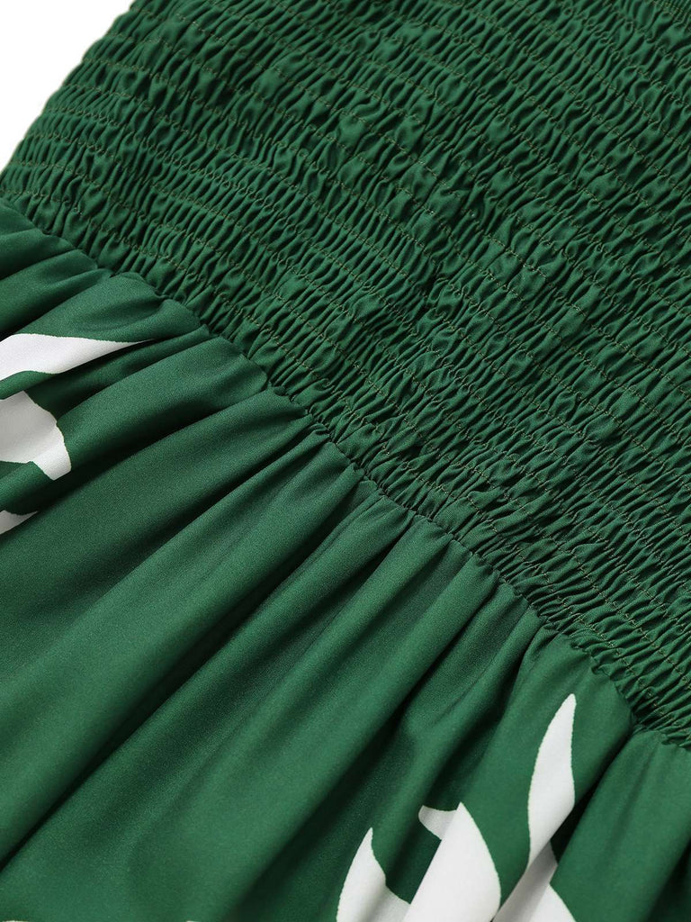 1930s Wide-Strap Hollow Twist Smocked Floral Jumpsuit