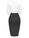 White & Black 1960s Notched Collar Ruched Bodycon Dress