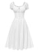 White 1940s Solid Cotton Embroidered Lace Dress