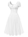 White 1940s Solid Cotton Embroidered Lace Dress