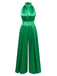 Green 1930s Satin Stand Collar Wideleg Jumpsuit