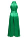 Green 1930s Satin Stand Collar Wideleg Jumpsuit