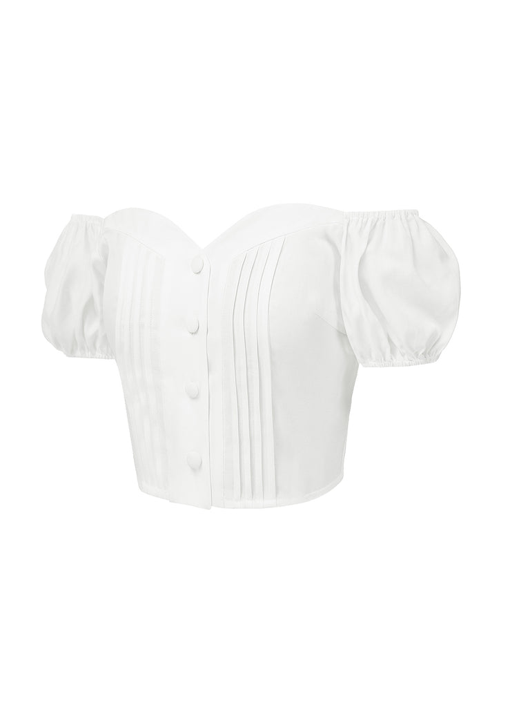 2PCS White 1950s Off-Shoulder Puff Top & Floral Skirt