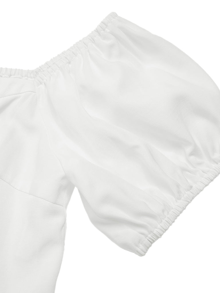 2PCS White 1950s Off-Shoulder Puff Top & Floral Skirt