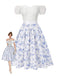 2PCS White 1950s Off-Shoulder Puff Top & Floral Skirt