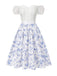2PCS White 1950s Off-Shoulder Puff Top & Floral Skirt
