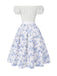2PCS White 1950s Off-Shoulder Puff Top & Floral Skirt