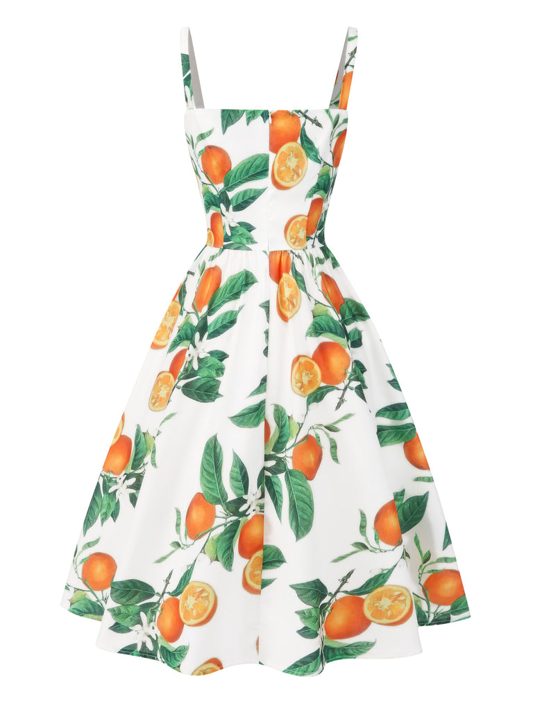 1950s Orange Bow-Waist Strap Dress