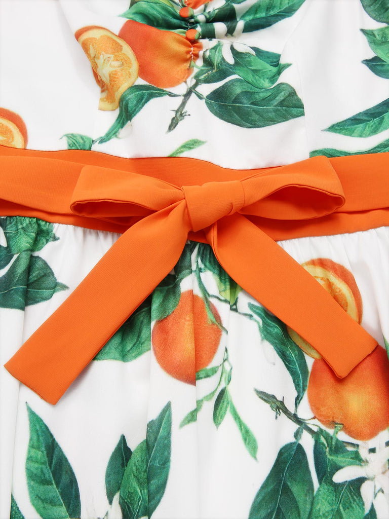 1950s Orange Bow-Waist Strap Dress