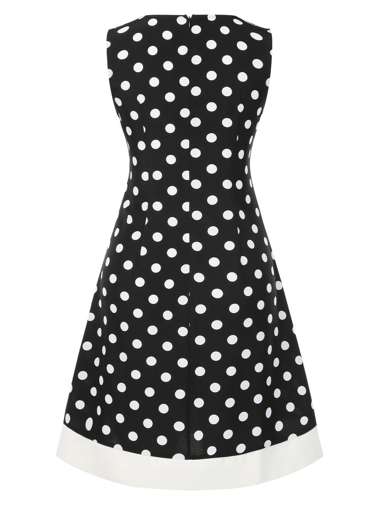 Black 1960s Polka Dot V-Neck Dress