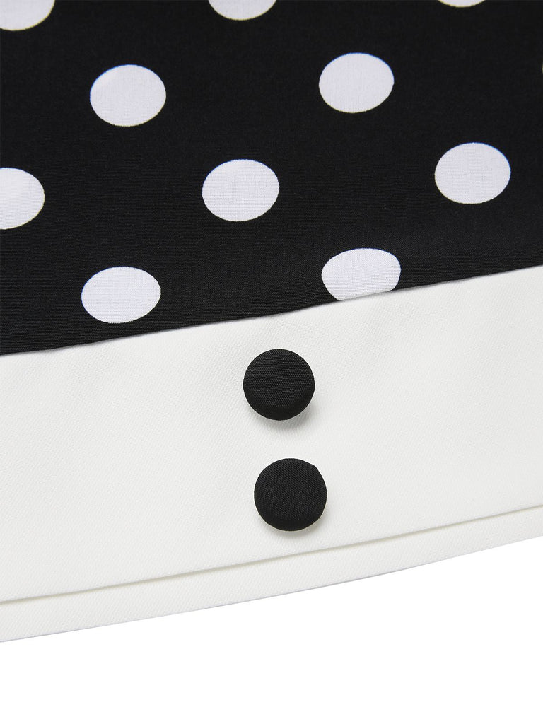 Black 1960s Polka Dot V-Neck Dress