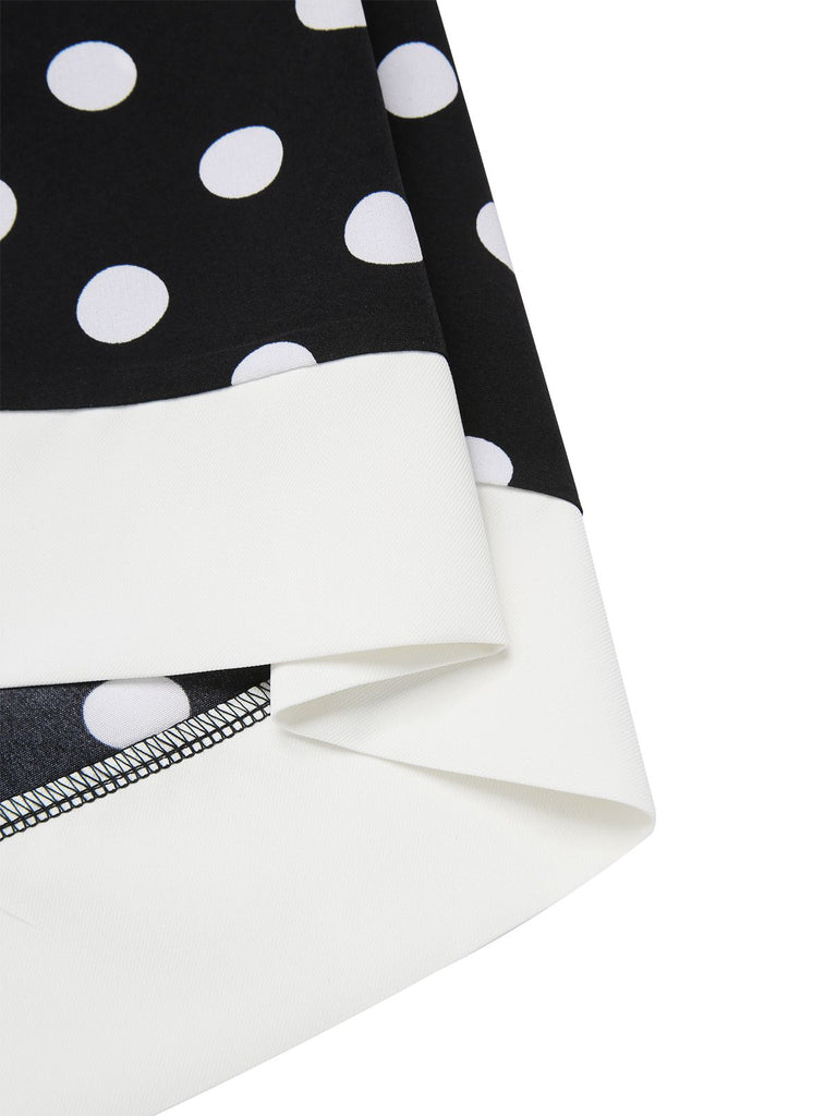 Black 1960s Polka Dot V-Neck Dress