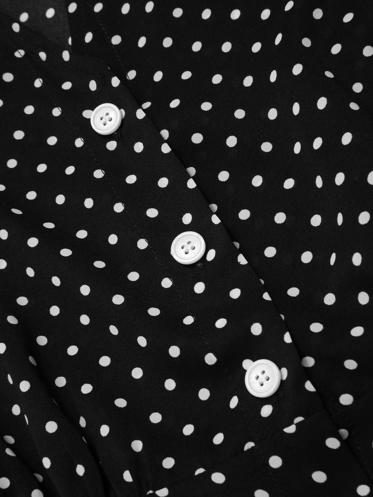 Black 1940s Polka Dots Tie Neck Dress