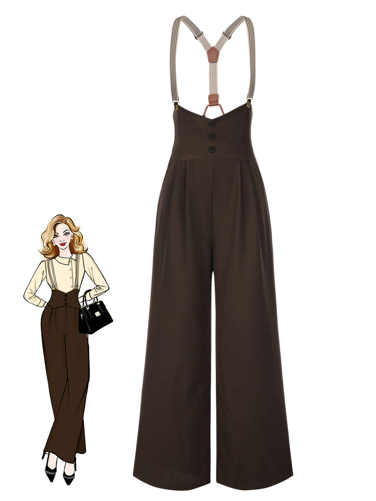 Dark Blue 1950s Button Suspender Pants