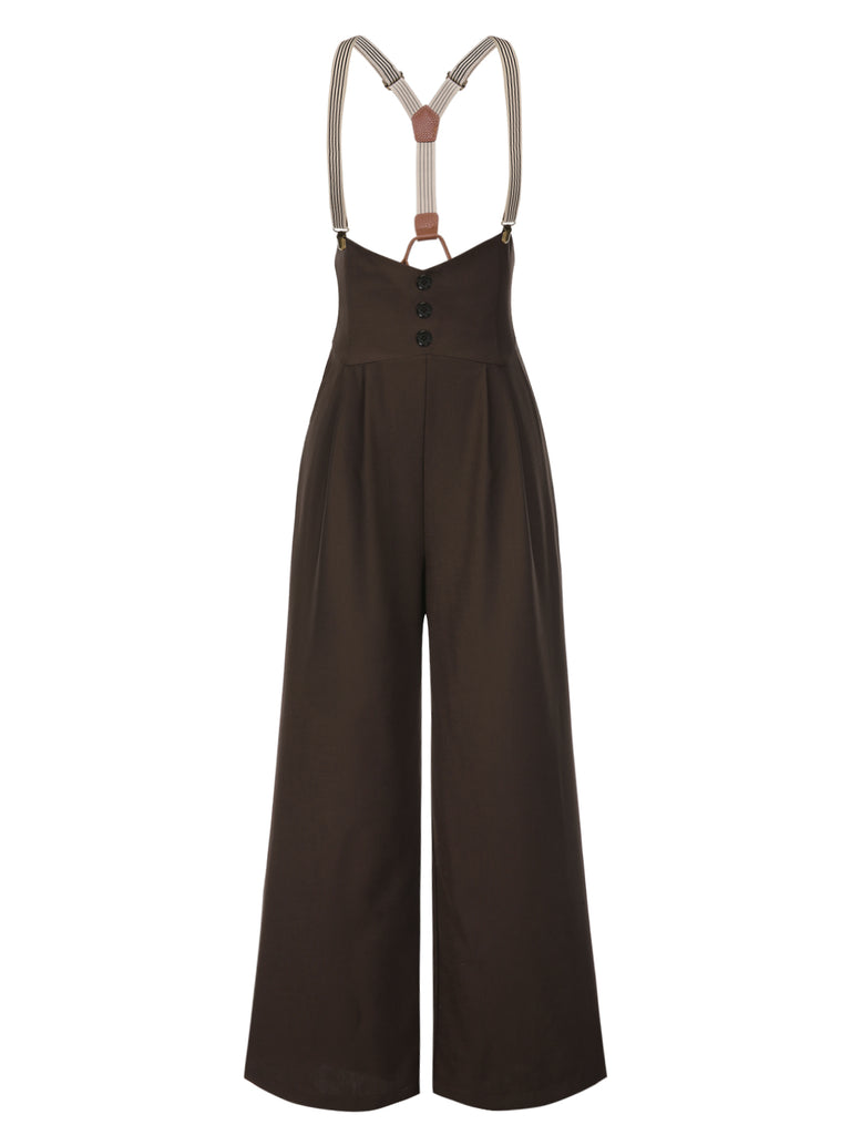Dark Blue 1950s Button Suspender Pants