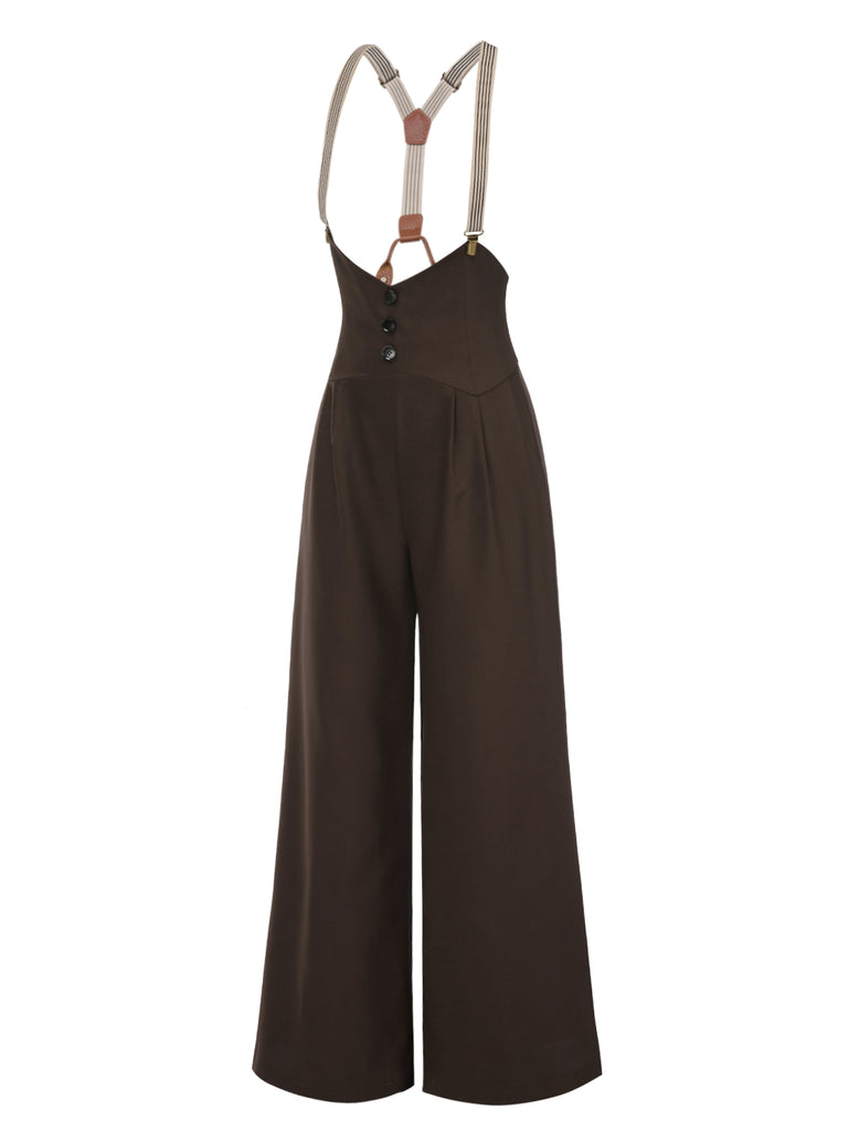 Dark Blue 1950s Button Suspender Pants