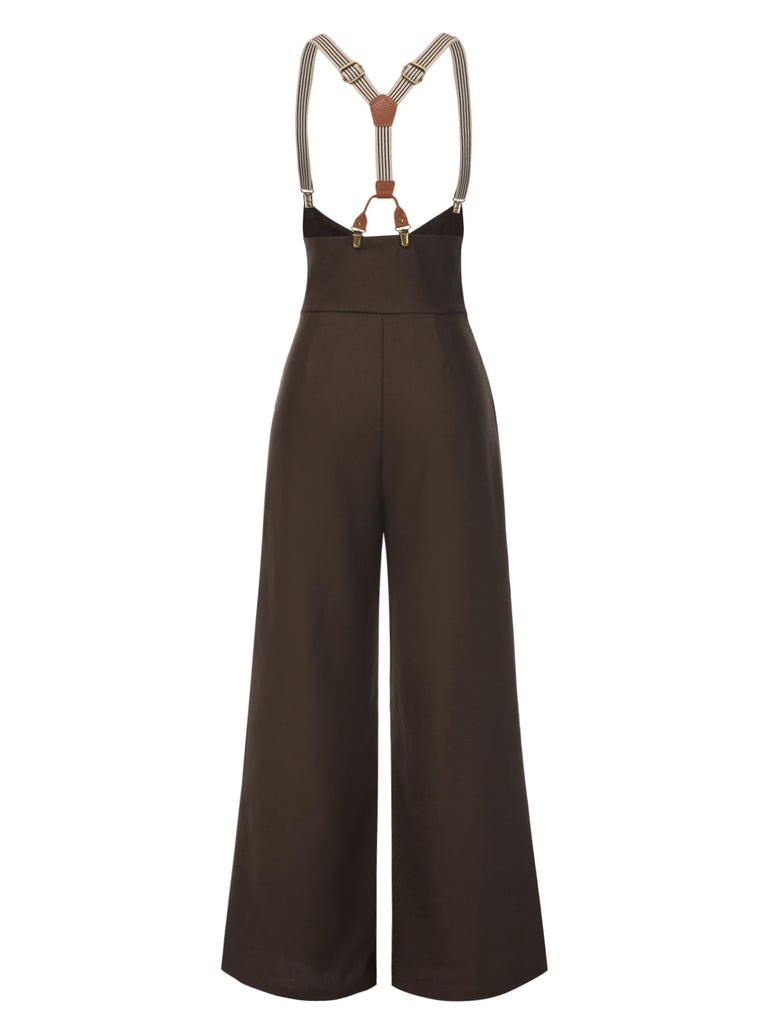 Dark Blue 1950s Button Suspender Pants