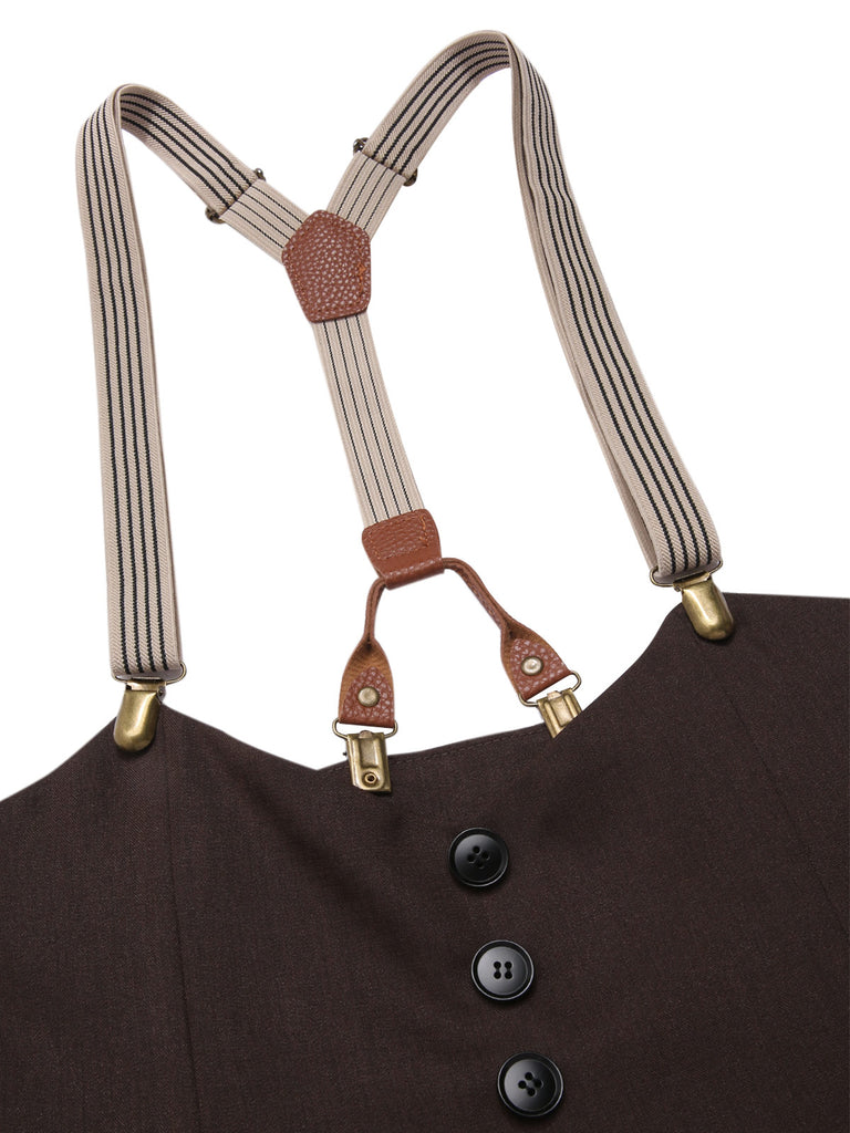 Dark Blue 1950s Button Suspender Pants