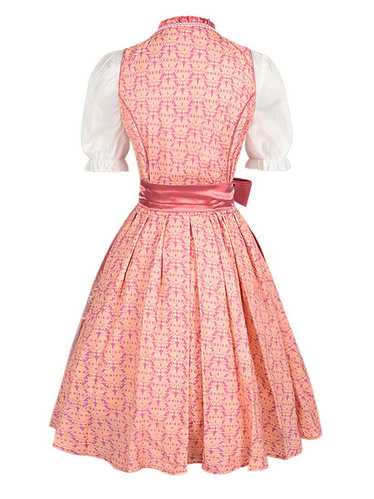 2PCS Pink 1950s Sweetheart Floral Embroidered Dress