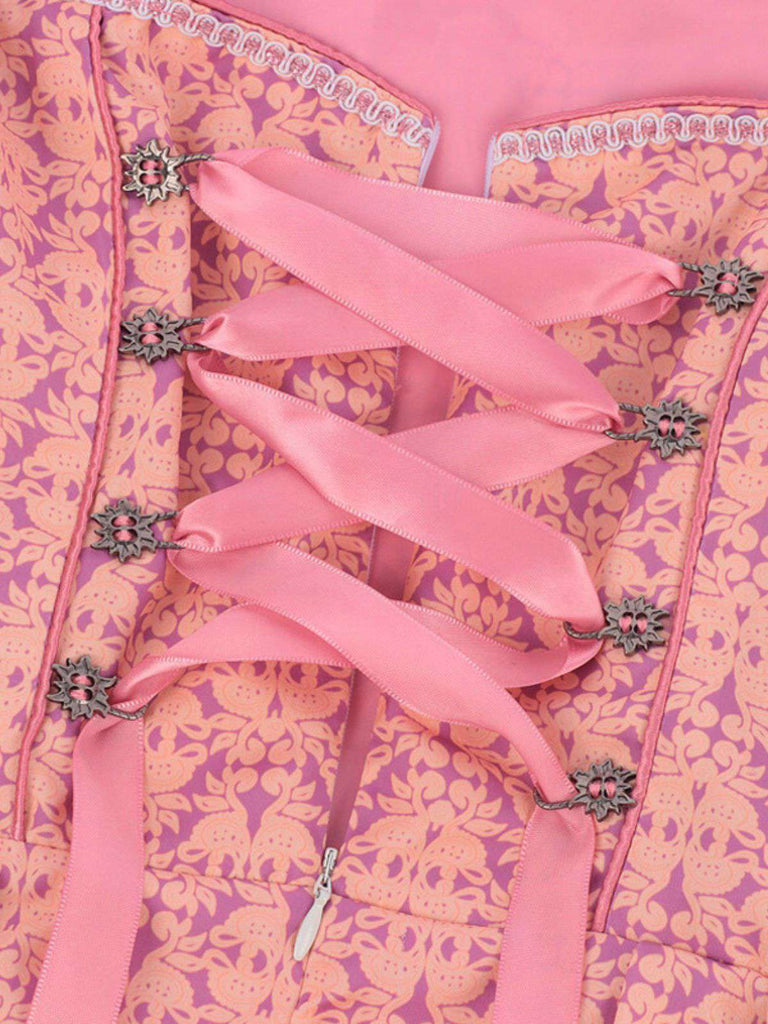 2PCS Pink 1950s Sweetheart Floral Embroidered Dress