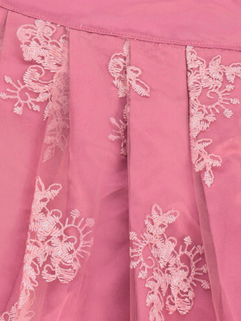 2PCS Pink 1950s Sweetheart Floral Embroidered Dress
