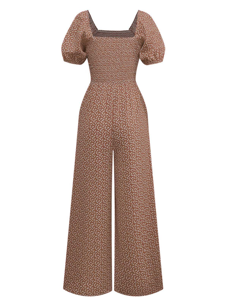 1950s Ditsy Floral Square Neck Puff Jumpsuit