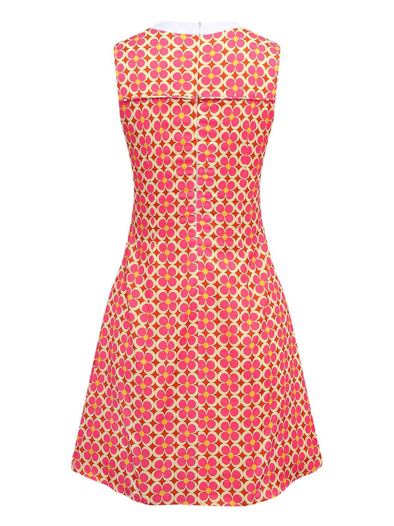 Orange 1960s Hippie Floral Round Neck Dress
