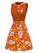 Orange 1960s Boho Psychedelic Floral Belted Dress